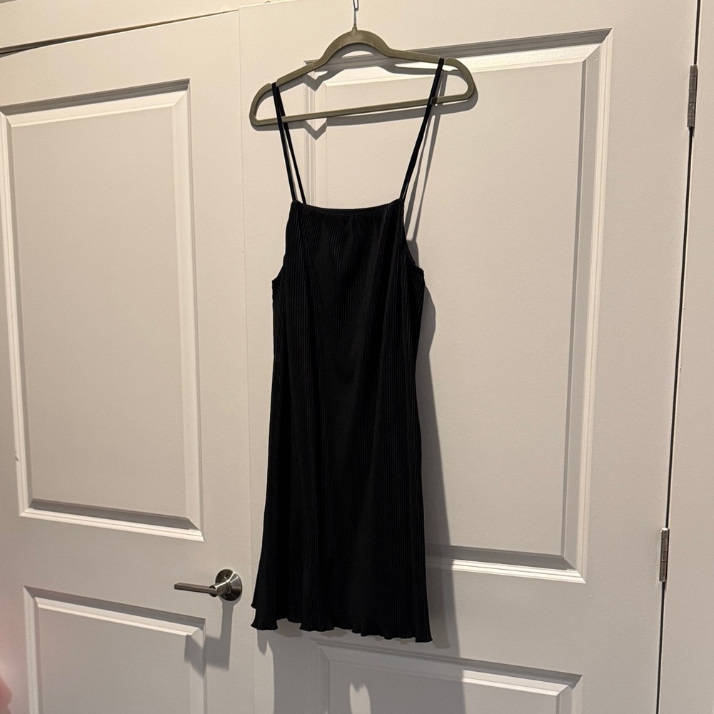 Zara Black Pleated Slip Dress with Spaghetti Straps